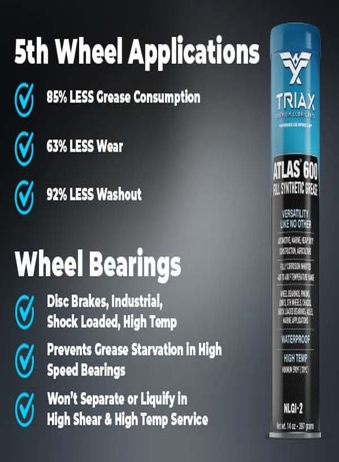 TRIAX Atlas 600 - Full Synthetic Grease - Ultra Duty - All 5th Wheel, Bearings, Joints, Pivots, Bolts - Super Adhesive - Marine - Wide Temp Range -40 F to 450 F - 14 Ounce Cartridge (1 Tube) - Image 4